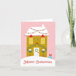 Festividades Cartão de Casa de Pão Rosa Feliz de Natal