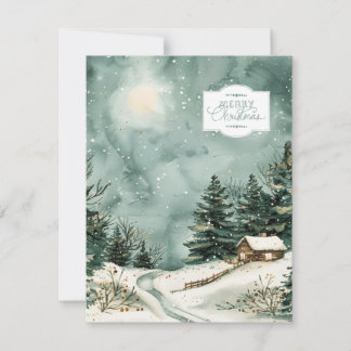 Festividades Cartão de Casa e Árvores Nevadas em Aquarela