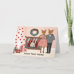 Festividades Cartão de Casal Fox Natal Personalizável