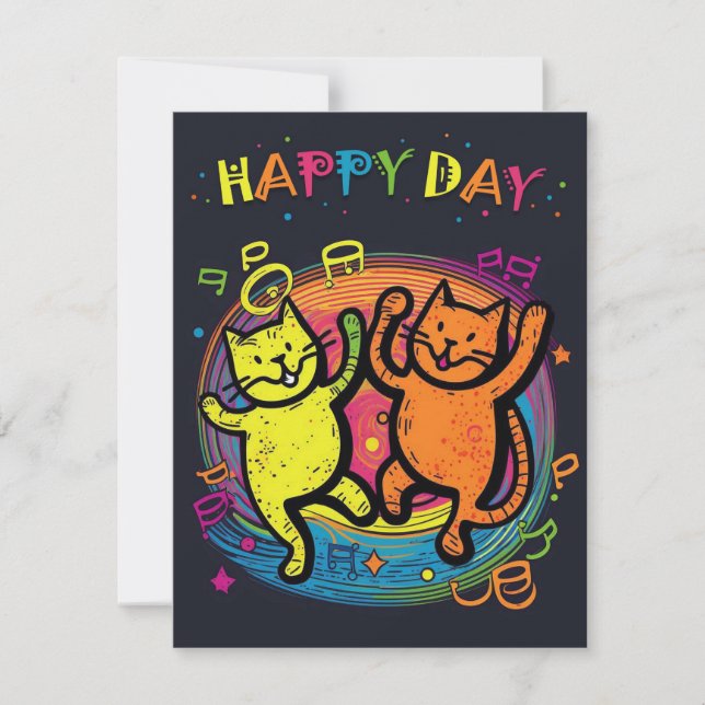 Festividades Cartão de Celebração de Gatos de Explosão de Cores (Frente)