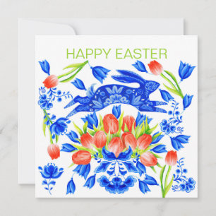 Festividades Cartão de coelho Delft e Tulips