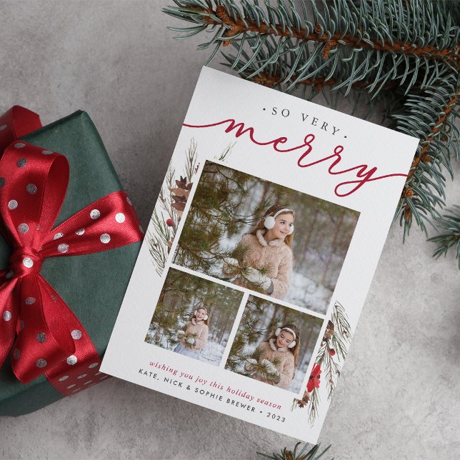 Festividades Cartão de Colagem de Fotos de Férias com Galho Rús (Criador carregado)