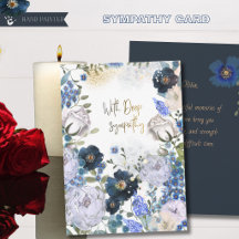 Cartão de Condolências com Floral em Aquarela Azul