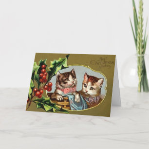 Festividades Cartão de Desejo de Natal para Gatos Vitorianos