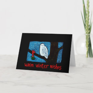 Festividades Cartão de Desejo de Snowy Owl Winter