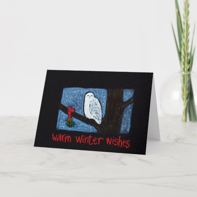 Festividades Cartão de Desejo de Snowy Owl Winter (Frente)