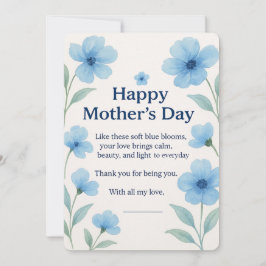 Festividades Cartão de Dia das Mães com Aguarela Floral Azul Pr