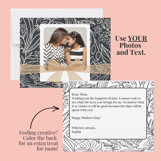 Festividades Cartão de Dia de as mães de Fotografia DIY com Men (Create a special Mother's Day card with your own photo and message. Color the back for a treat!)