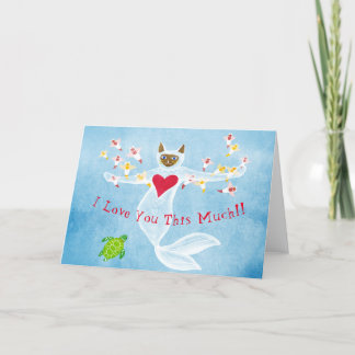 Festividades Cartão de Dia dos Namorados de Mermaid Cat dobrado