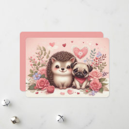 Festividades Cartão de Dia dos Namorados de Ouriço e Pug Adoráv