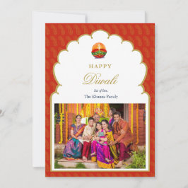 Festividades Cartão de Diwali fotográfico com quadro vermelho e