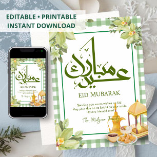 Festividades Cartão de Eid com Chá Árabe Tradicional e Lanches 