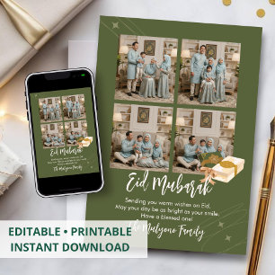 Festividades Cartão de Eid Mubarak com Colagem de 4 Fotos em Ve