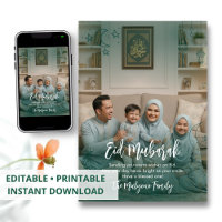 Cartão de Eid Mubarak com Foto da Família e Sobrep