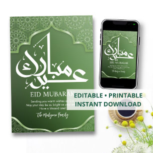 Festividades Cartão de Eid Mubarak com Padrão de Estrela Islâmi