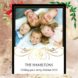 Festividades Cartão de Elegância Monocromática, preto e branco,