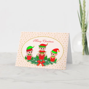 Festividades Cartão de Elfos de Natal Fofo & Estrelas Douradas