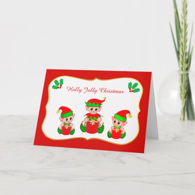 Festividades Cartão de Elfos de Natal Fofos (Frente)
