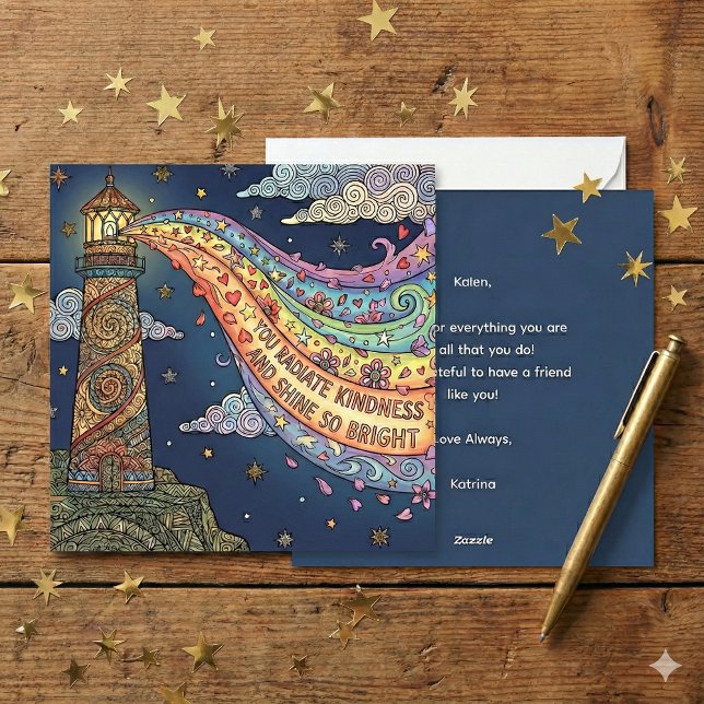 Festividades Cartão de Empoderamento Personalizado Você Irradia (Empower someone special with this, "You radiate kindness and shine so bright" personalized card! )