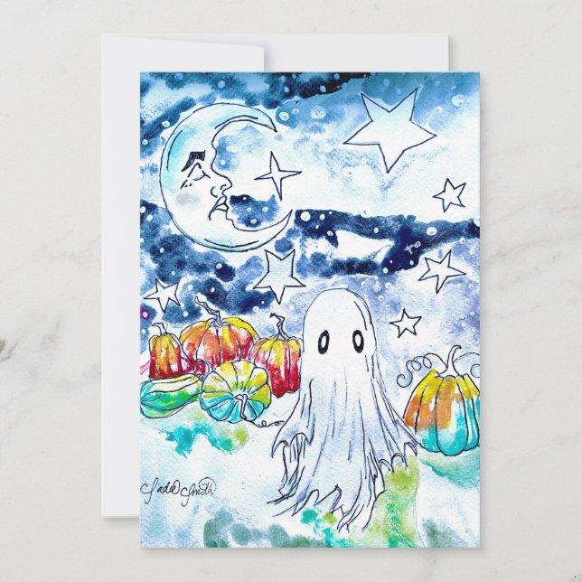 Festividades Cartão de Fantasma de Halloween Fofo (Frente)