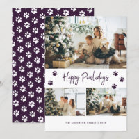 Cartão de Feliz Feliz Pawlidays de Foto Pet Roxo M