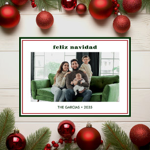 Festividades Cartão de Feliz Natal com Moldura Verde Minimalist