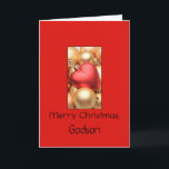 Festividades Cartão de Feliz Natal para Godson<br><div class="desc">Natal é a época para festejar e celebrar: Feliz Natal! Surpreenda os seus mais próximos e queridos amigos, colegas de trabalho, vizinhos ou até mesmo o seu chefe com um cartão especial. Muitos designs diferentes estão disponíveis: de um cartão de fotografia de colagem moderno, ornamentos mistos e paisagens de inverno,...</div>