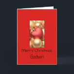 Festividades Cartão de Feliz Natal para Godson<br><div class="desc">Natal é a época para festejar e celebrar: Feliz Natal! Surpreenda os seus mais próximos e queridos amigos, colegas de trabalho, vizinhos ou até mesmo o seu chefe com um cartão especial. Muitos designs diferentes estão disponíveis: de um cartão de fotografia de colagem moderno, ornamentos mistos e paisagens de inverno,...</div>