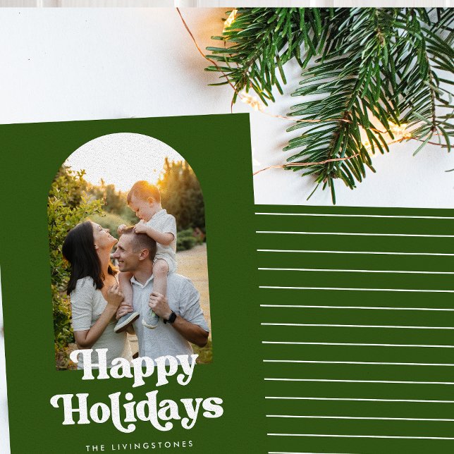 Festividades Cartão de Feriado de Arch Retro Verde e Branco (Criador carregado)