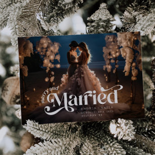 Festividades Cartão de Feriado de Boia Retrópica Casada e feliz