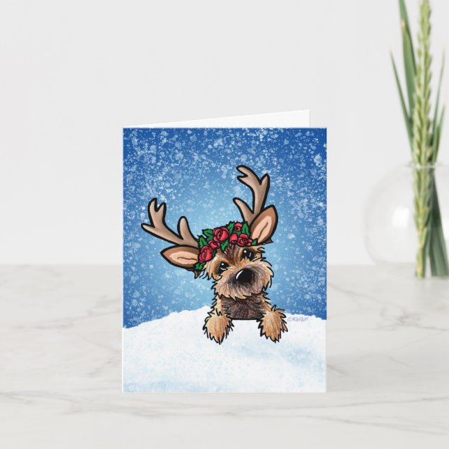 Festividades Cartão de Feriado de Borda Terrier Reindeer (Frente)