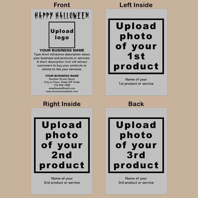Festividades Cartão de Feriado de Cinza de Halloween de Negócio (Gray folded holiday card for Halloween with your business brand and products or services.)