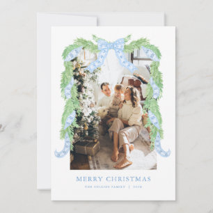 Festividades Cartão de Feriado de Foto Garland de Natal azul