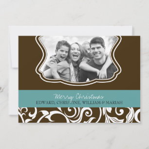 Festividades Cartão de Feriado de Fotos da Família Damask Mer
