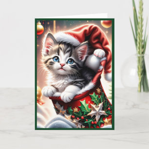 Festividades Cartão de Feriado de Gato de Feliz Natal Dobrado
