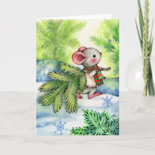 Festividades Cartão de Feriado de Mouse de Árvore de Natal (Frente)