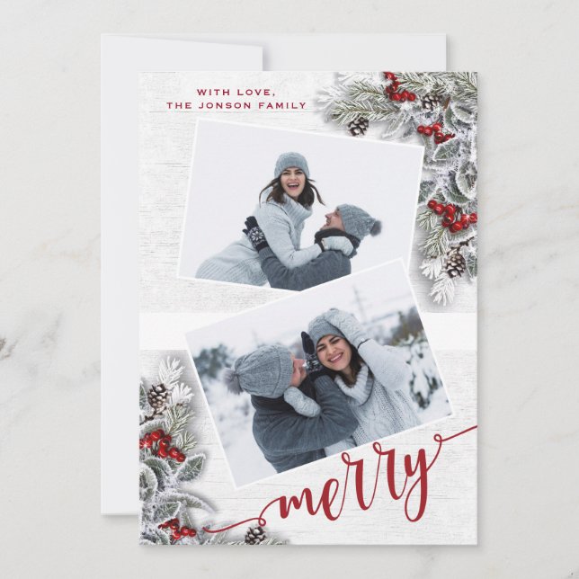 Festividades Cartão de Feriado de Natal Holly Pine Rustic (Frente)