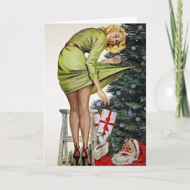 Festividades Cartão de Feriado de Papais noeis Inadequados Retr (Frente)