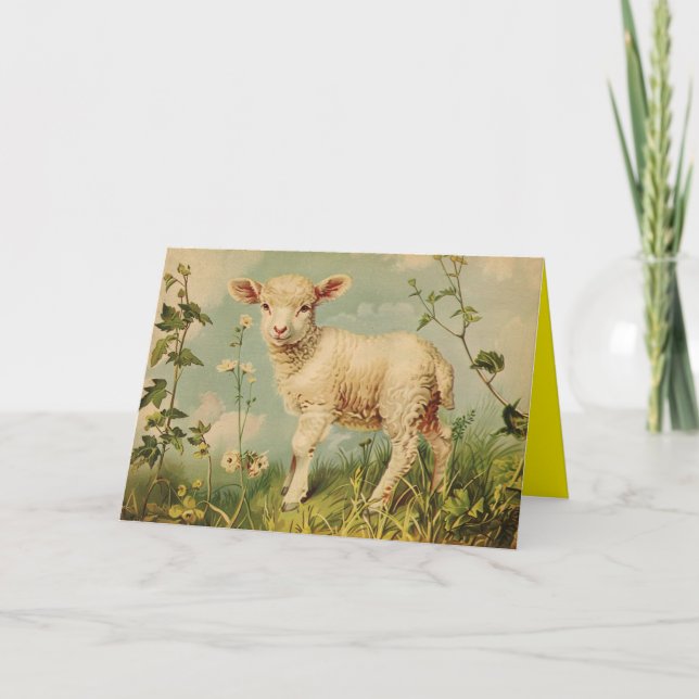 Festividades Cartão de Feriado de Páscoa de Lamb Vintage (Frente)