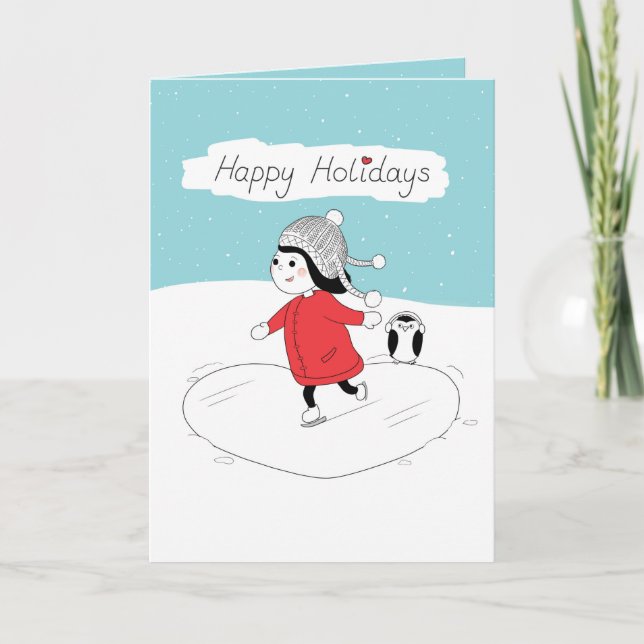 Festividades Cartão de Feriado de Patinação no Gelo para Garota (Frente)