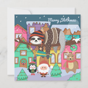 Festividades Cartão de Feriado de Slothmas da feliz