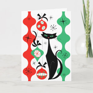 Festividades Cartão de Feriado de Texto do Gato do Xmas Retroat