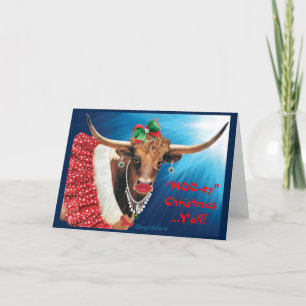 Festividades Cartão de Feriado de Vaca Comical Longhorn