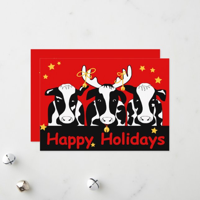 Festividades Cartão de Feriado de Vacas Leiteiras de Natal (Frente/Verso In Situ)
