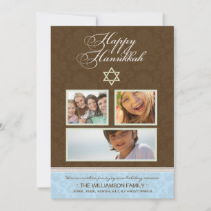 Festividades Cartão de Feriado Feliz Hanukkah Damask (marrom/a