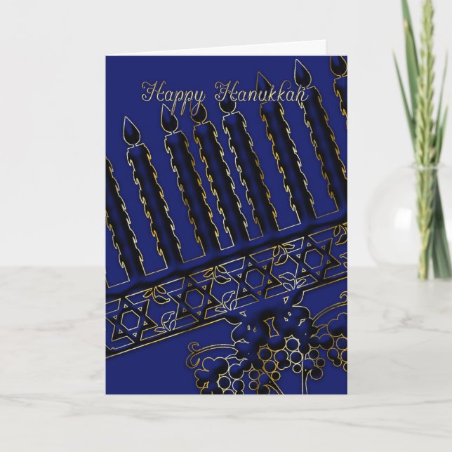 Festividades cartão de feriado hanukkah com velas em azul (Frente)