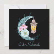 Cartão de Feriado Preto Eid Mubarak Crescent Eid C