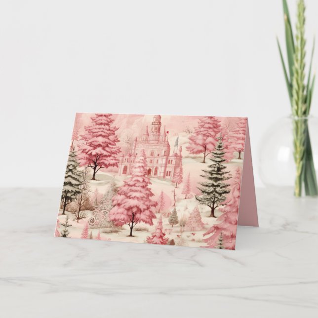 Festividades Cartão de Feriado Vintage Pine de Natal Rosa (Frente)