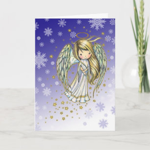 Festividades Cartão de Férias Anjo Floco de Neve Fofo Arte Capr