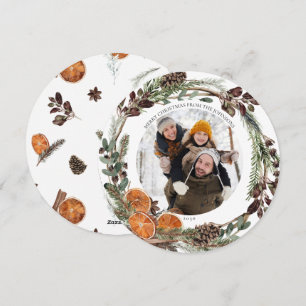 Festividades Cartão de Férias Boho Winter Citrus Round